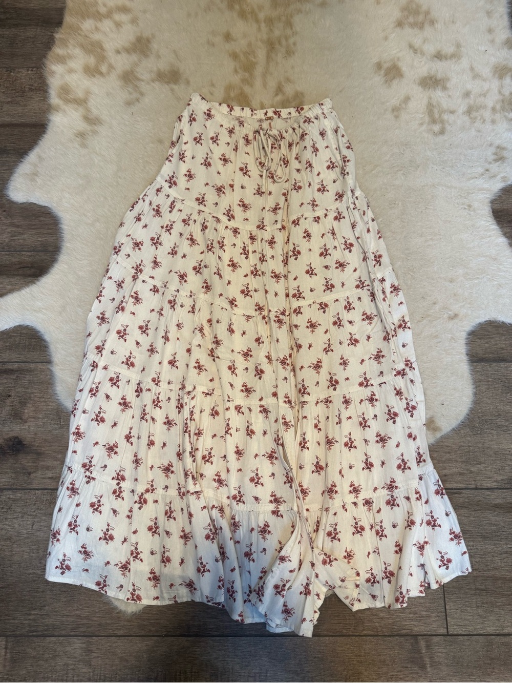 Free People Cream Floral Maxi Skirt